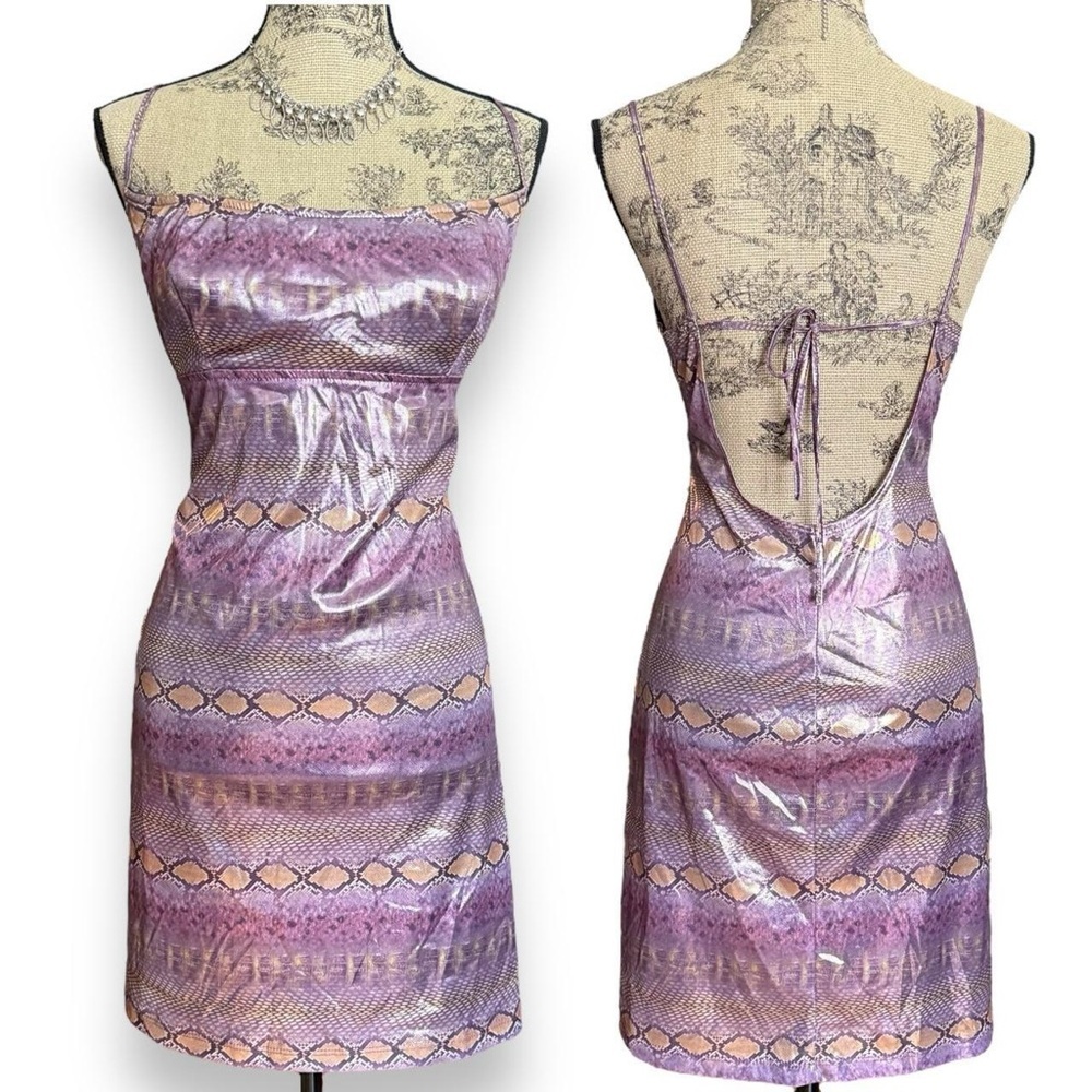 Vintage 90s Le Château Purple Metallic Mini Dress Size L